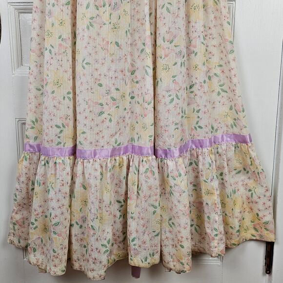 VTG 1970s maxi prairie Dress floral romantic boho prom wedding handmade XS - Picture 6 of 12